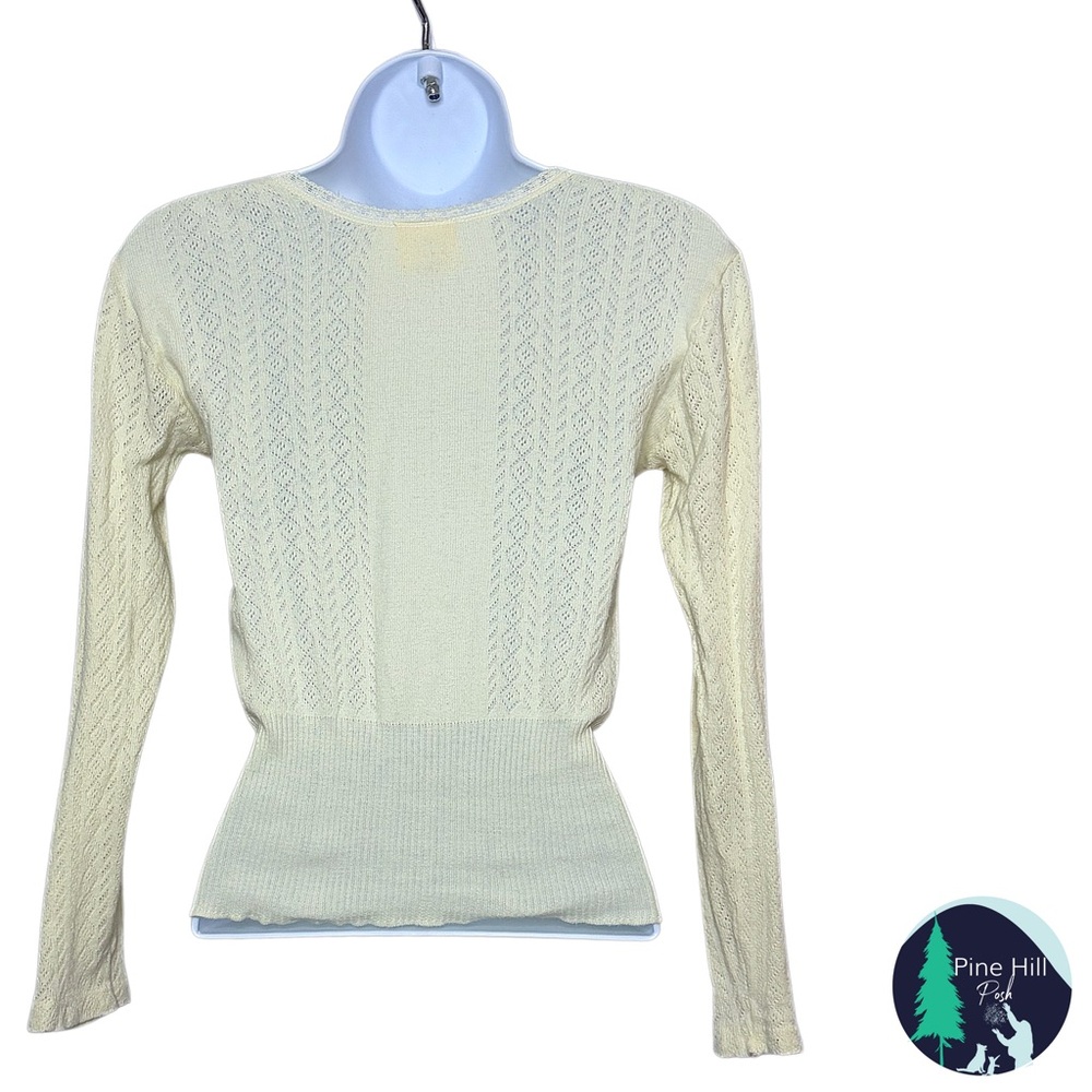SOLD Vintage 80s 90s LL Bean Knit Top XS Ivory Fitted Cropped Combed Cotton - Picture 4 of 10